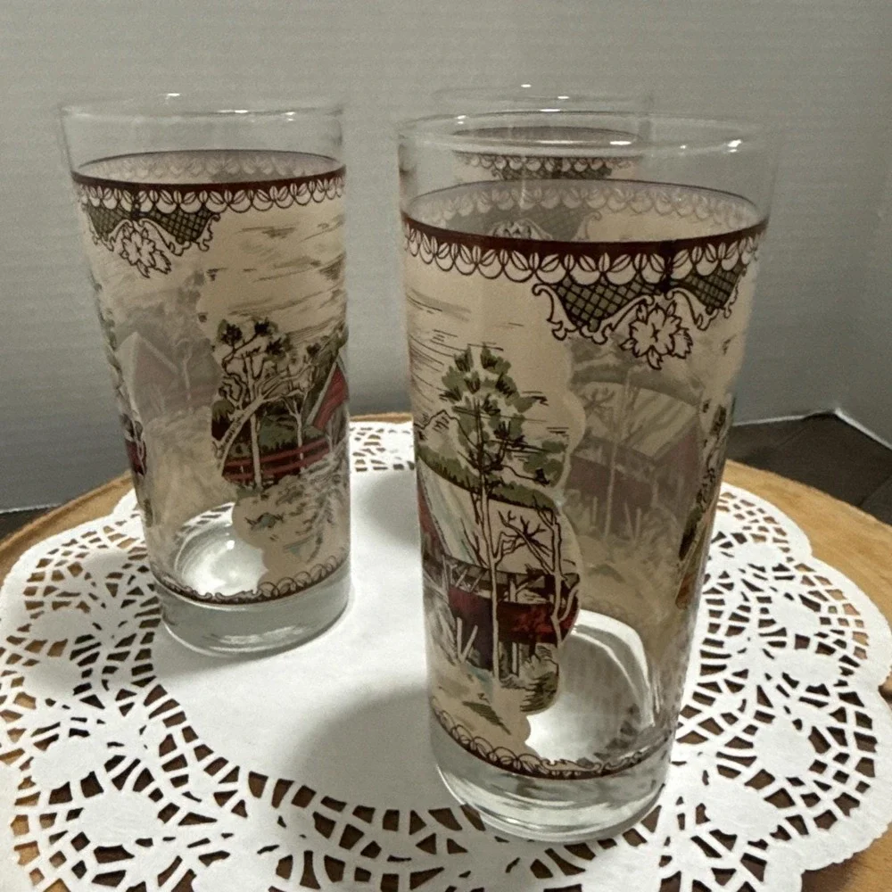 Johnson Brothers Friendly Village Covered Bridge Tumblers Glasses Set 3 England